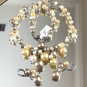 NEW Vintage Pearls Masami Cream & White Pearl Necklace Set
